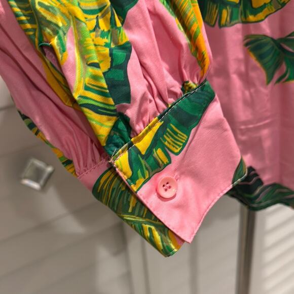 SHEIN NWOT Tropical colorful Leaf Printed Button Down Shirt in 100% Cotton - Picture 3 of 12